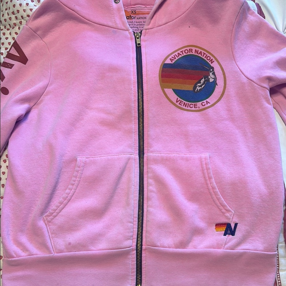 Aviator Nation Pink Sweatshirt Casual Sporty Hoodie